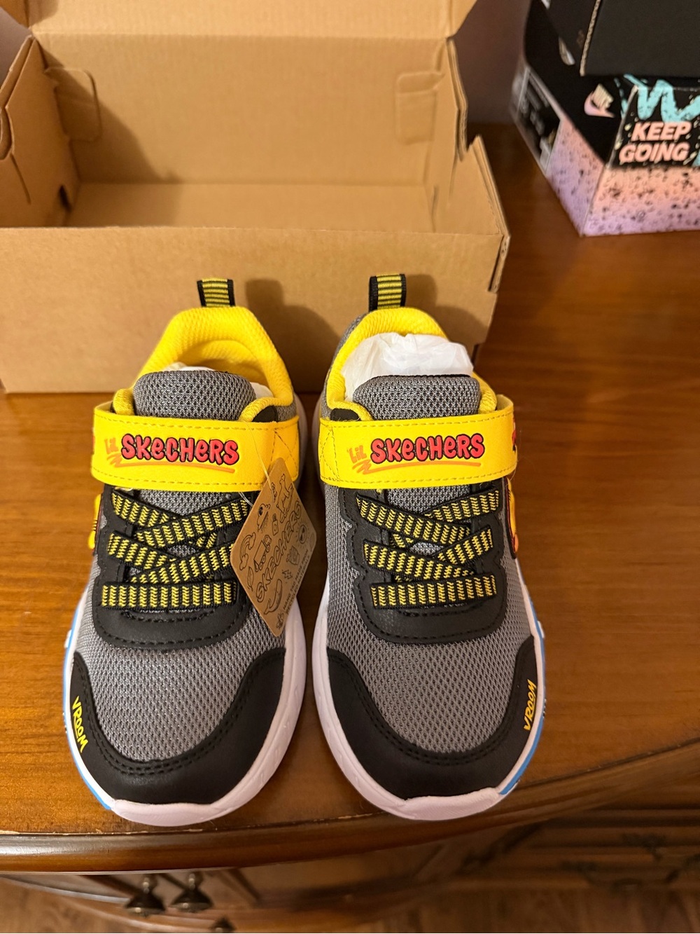 Skechers Kids Gray and Yellow Mesh Athletic Sneakers